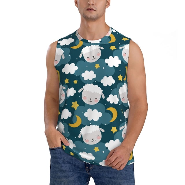 Fotbe Sweet Dream Lamb Men's Camiseta sin Mangas Estampada para Hombres, Playera Casual para Gimnasio, Entrenamiento, Playa-3X-Large