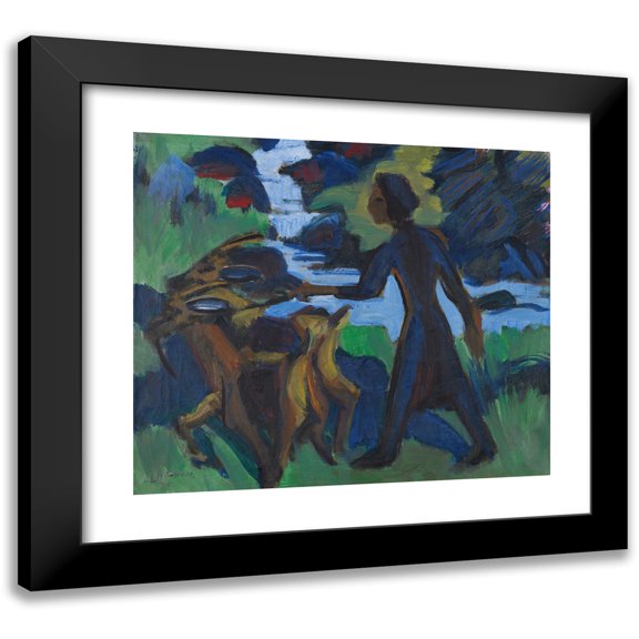 Ernst Ludwig Kirchner 14x12 Black Modern Framed Museum Art Print Titled - Woman with Goat (1938)