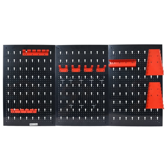 Pegboard Wall Organizer 4ft Metal Garage Tool Storage System w/Hooks & Racks - Heavy Duty Wall Mounted Pegboard for Workshop, Shed, Warehouse - Black