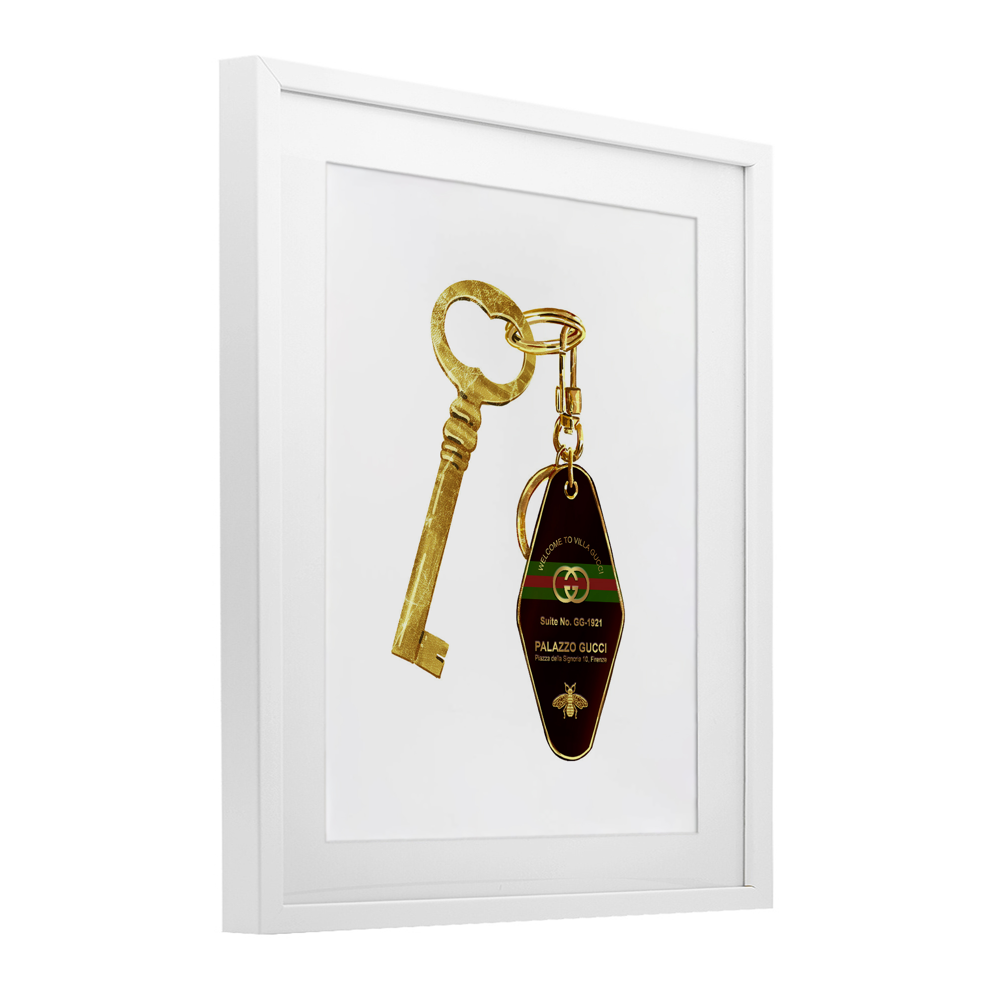 Luxury Hotel Key White Framed Print Under Glass, design by Ziwei Li