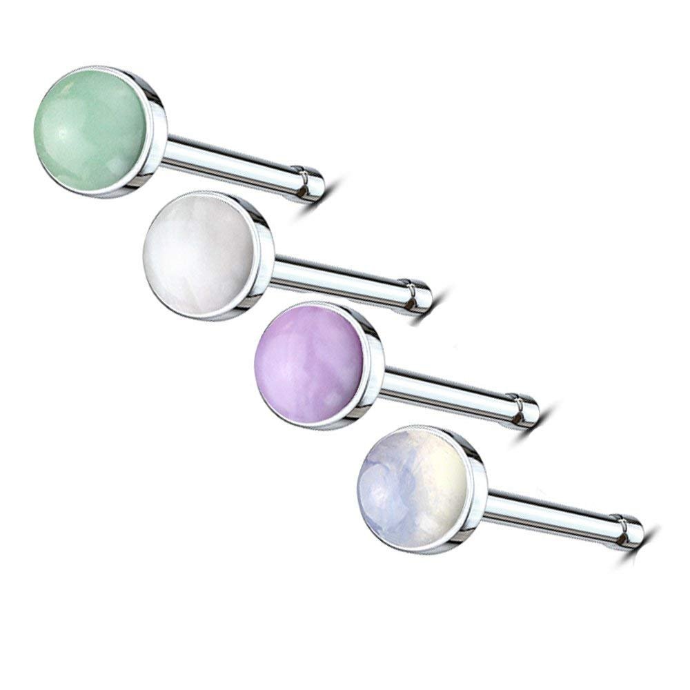 MoBody 4 Piece Nose Ring Stud Set 20G Surgical Steel Light Stone Nose Bone Piercing Screws Value