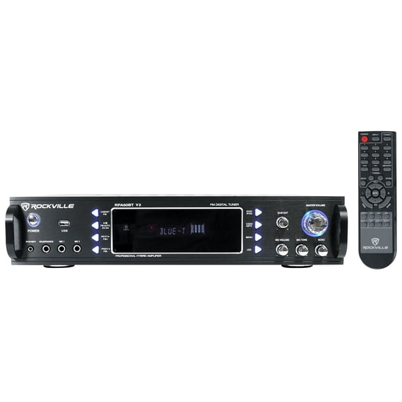 Rockville RPA60BT V2 Professional 2-Channel DJ Amplifier, 1000 Watts Continuous Power, Bluetooth, Detachable Rack Ears