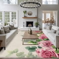 thumbnail image 3 of Spring Pink Roses Area Rugs 5'x7', Small Throw Rugs for Laundry Room Playroom, Pastoral Eucalyptus Leaves Rustic Burlap Indoor Outdoor Rug Non-Slip Low Pile Carpet Runner Reversible Floor Mats, 3 of 8
