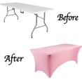 thumbnail image 2 of Mds Pack of 10 Rectangular Stretch 6ft Spandex Table Cover Tablecloths for Wedding - Pink, 2 of 5