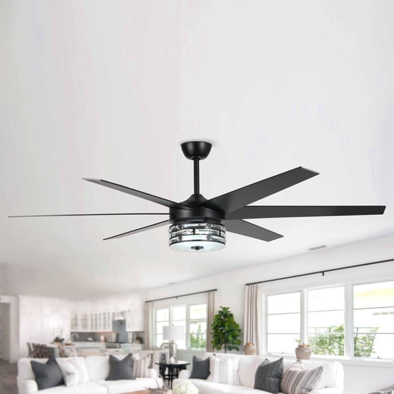 Parrot Uncle 70" Modern Black Crystal LED Windmill Large Ceiling Fan with Light and Remote, HVLS 3CCT Ceiling Fan with LED Light