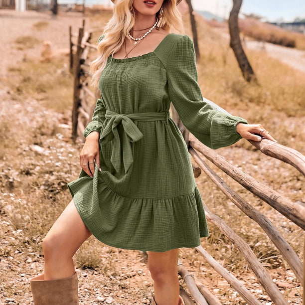 Aazon.co: Vestido Idi Para Ujer, Casual, Anga Larga, Cuello En V