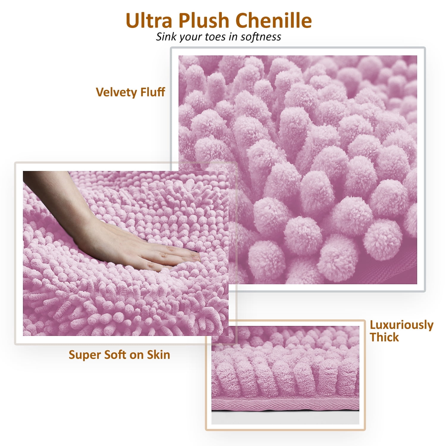 Clara Clark Chenille Super Absorbent Bath Mat - Extra Soft - Shower and Bath Room - Machine wash dry - Size Extra Large 44 x 26 - Lilac