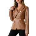 thumbnail image 4 of INSPIRE CHIC Women's Notched Lapel Faux Leather Blazer Double Breasted PU Work Formal Jackets, 4 of 6