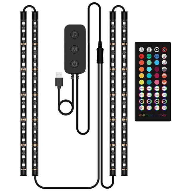 Luces LED interiores para coche 4 tiras App Control telemando Lámpara de atmósfera RGB apta para fiestas Iluminación de USB de 5 V de 32 cm
