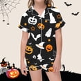 thumbnail image 2 of Yuncity Girls Pajamas Halloween Print Jammies Soft Satin Sleepwear Long Sleeve Comfortable Nightwear Outfit Party Loungewear Size 2-3 Years Black, 2 of 4