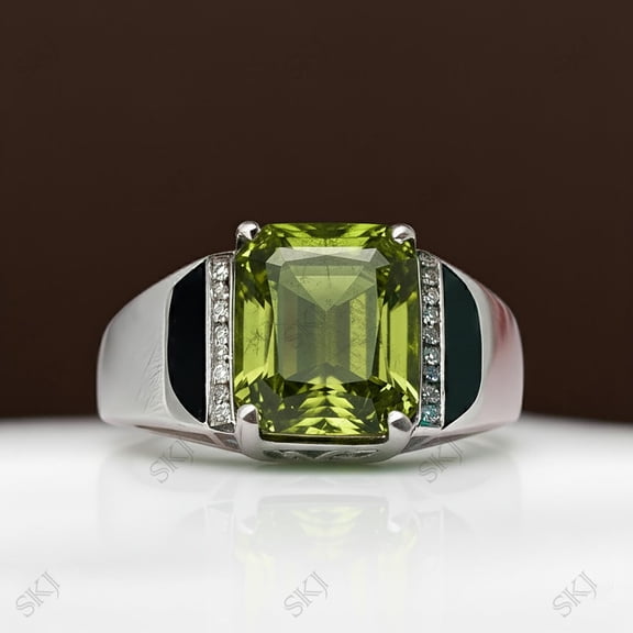925 Sterling Silver Peridot Men’s Ring | Natural Gemstone Statement Ring | August Birthstone Gift