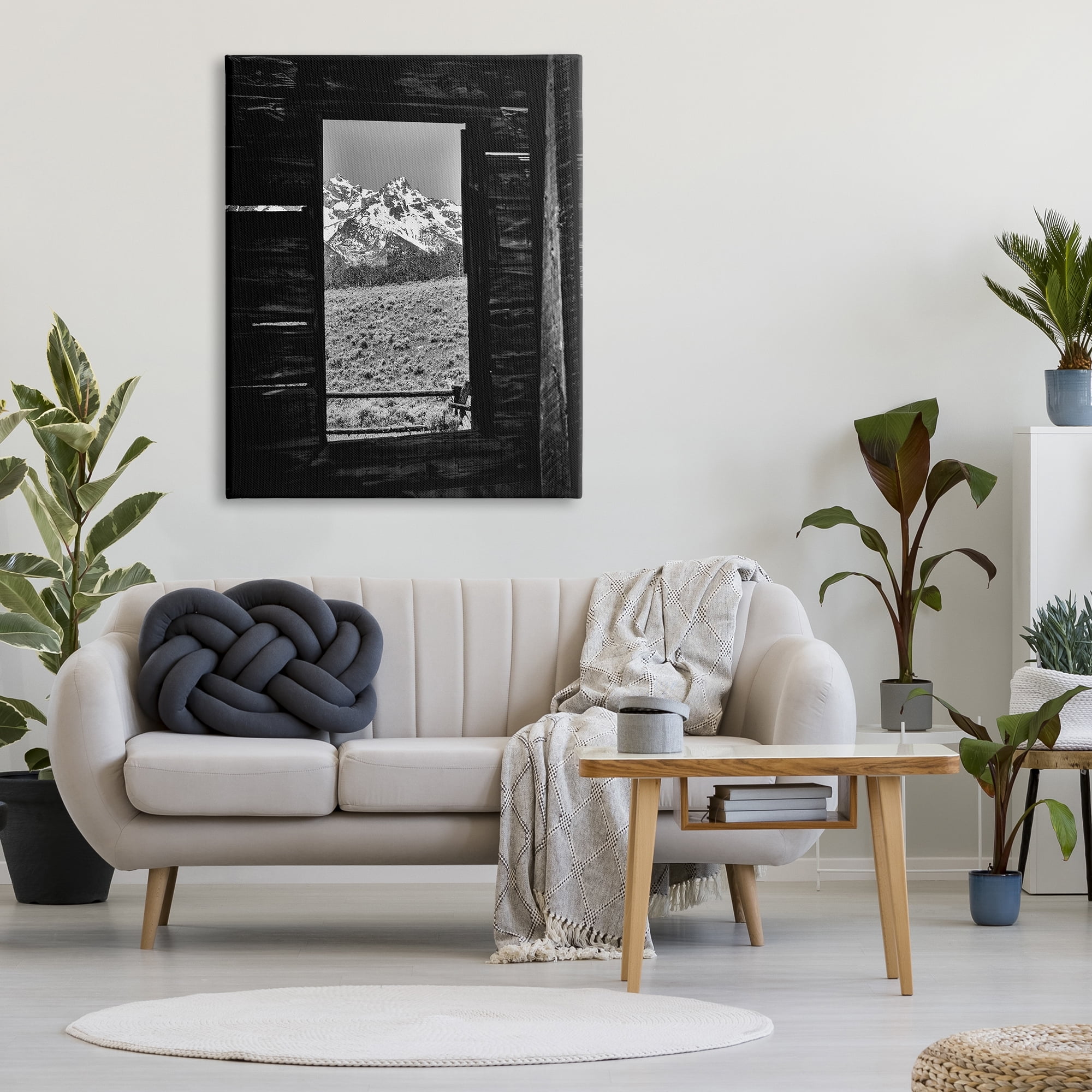 Stupell Industries Mountain in Cabin Window Landscape Photography Gallery Wrapped Canvas Art Print Wall Art, 36 x 48