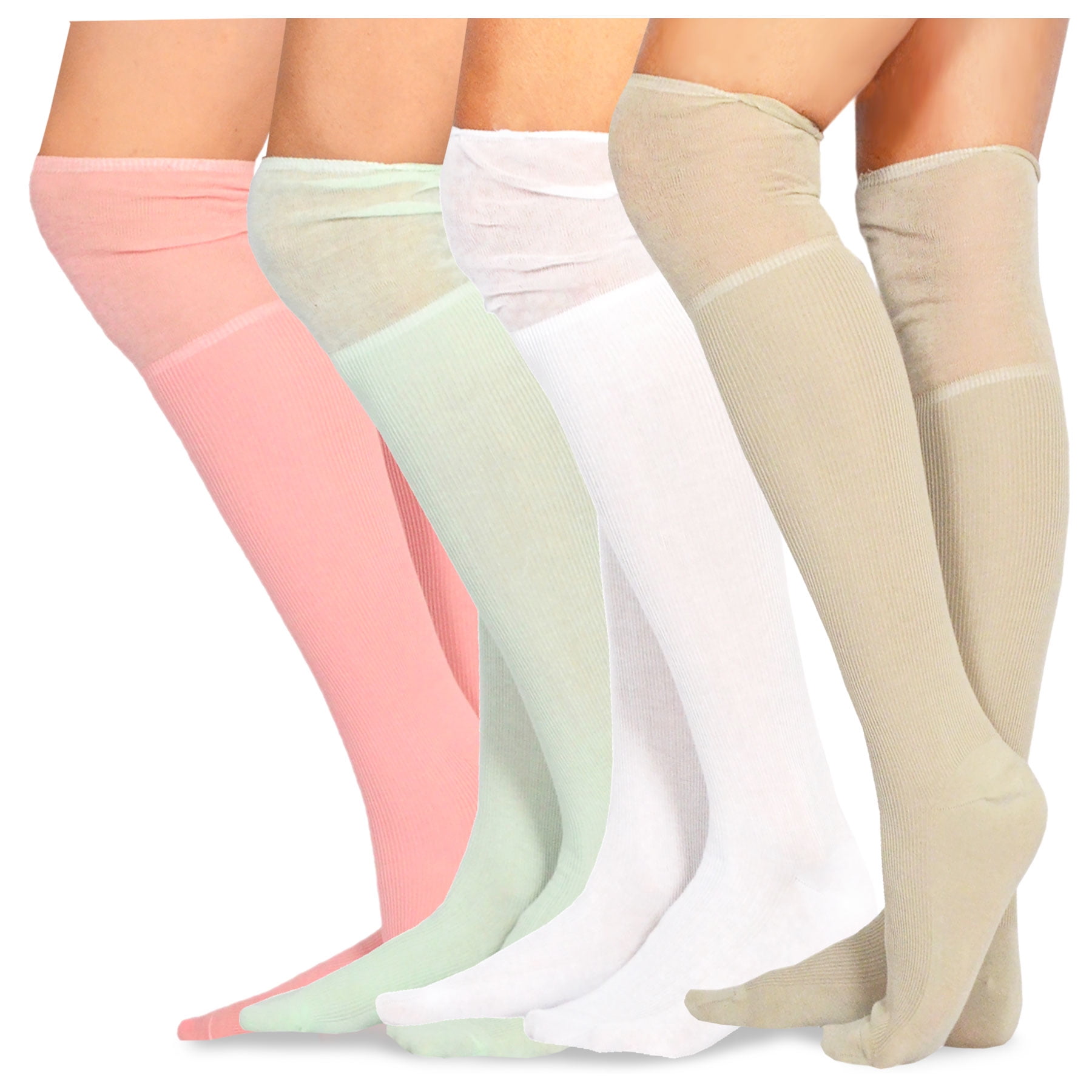 Teehee Women's Fashion Cotton Over The Knee Socks - 4 Pairs Pack ...