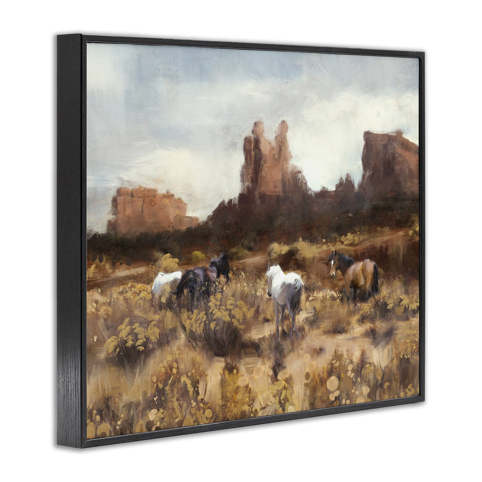 Stupell Industries Desert Horses Landscape Landscape Painting Black Framed Art Print Wall Art, 30 x 24