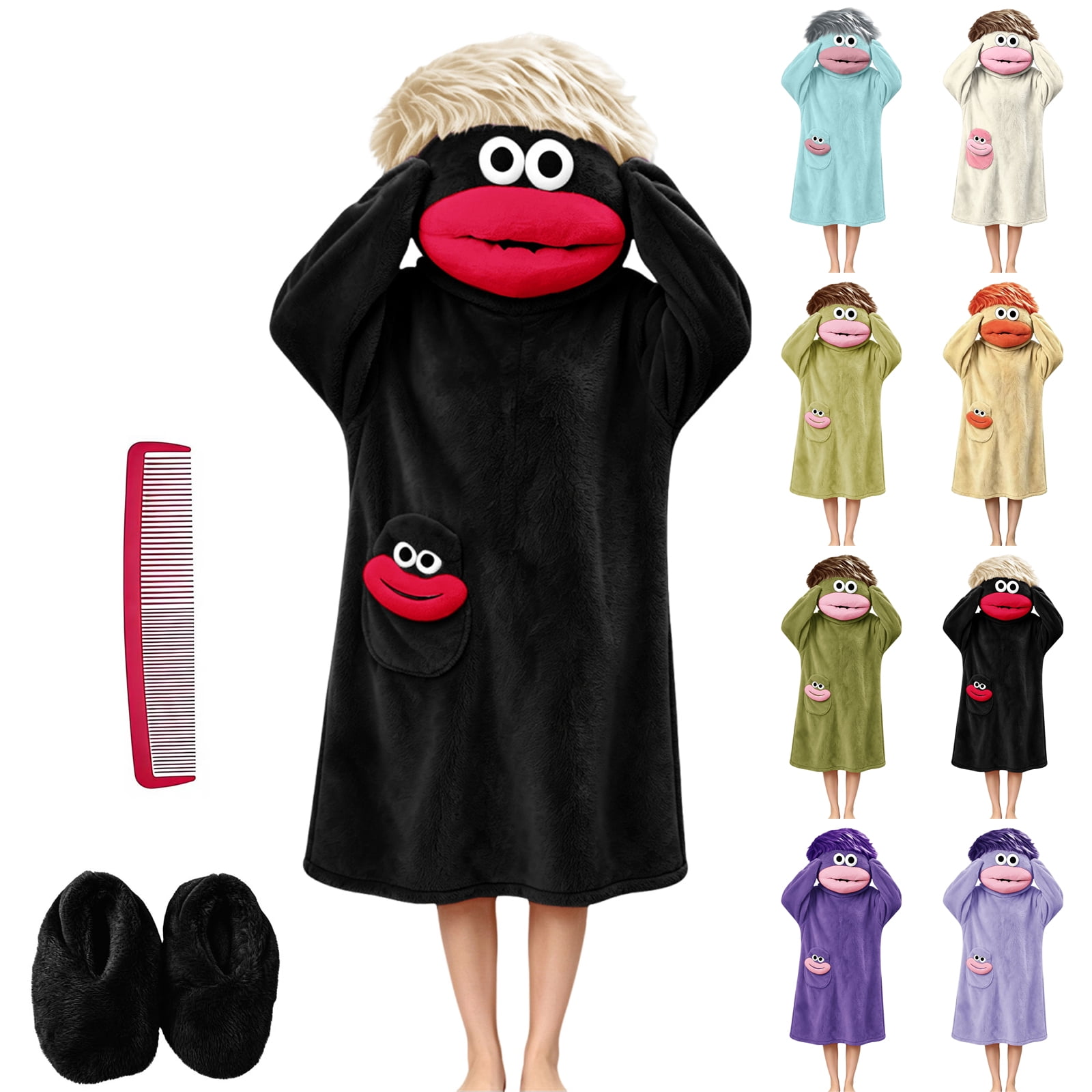 Silly Big Mouth Monster Onesie Funny Big Mouth Monster Onesie Pajamas Soft Plush Loungewear with Shoes and Comb Beige 140