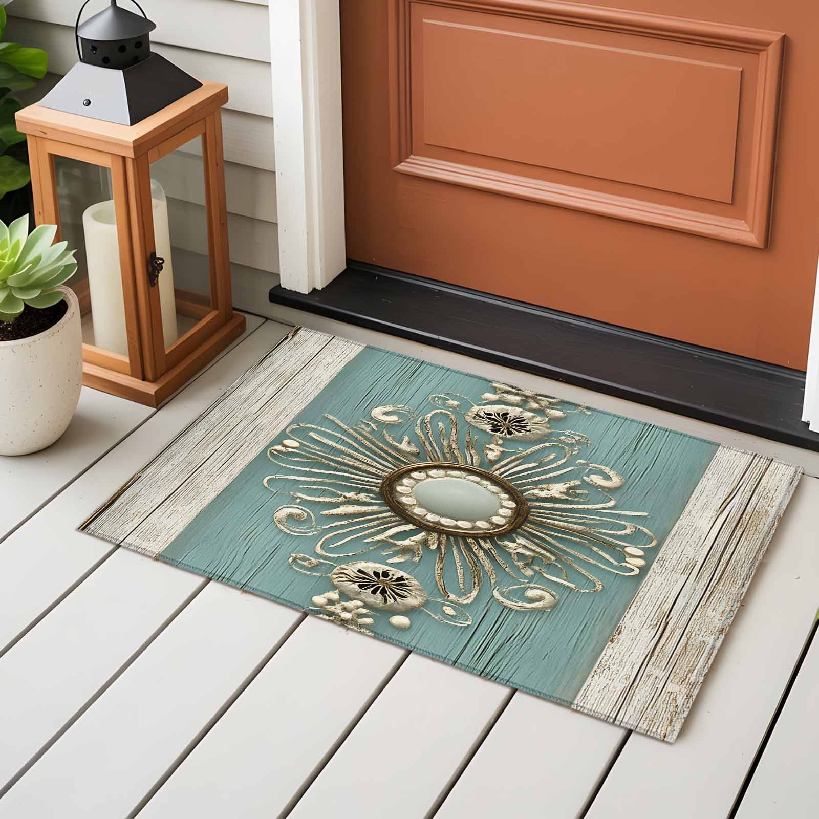 Bathroom Rugs 2x3 Ft, Vintage Teal Art Non Slip Area Rugs for Kitchen Bedroom Entryway, Retro Abstract Art Washable Carpet Runner Rug Floor Mats for Bedroom Home Decor
