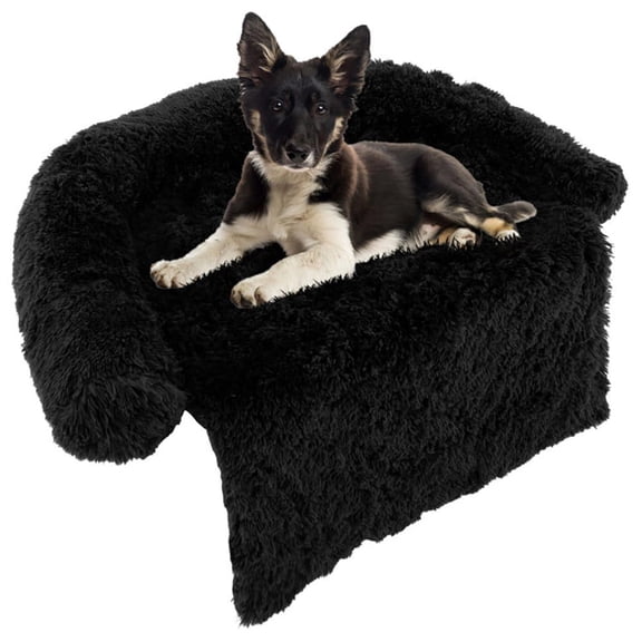 Spaco 44" Length Plush Calming Dog Couch Bed with Anti-Slip Bottom-M, Removable and Washable Cover, Black