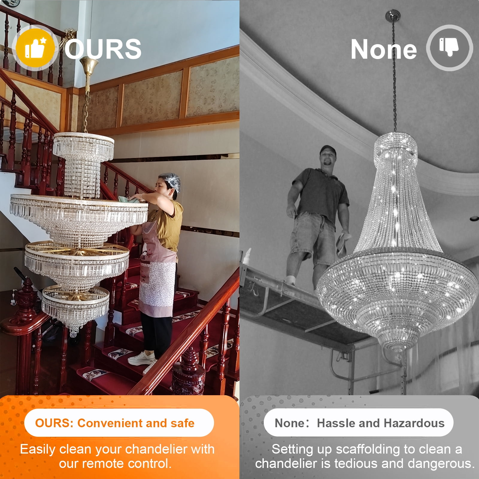 Huiye Rotating Chandelier Lift System, 110V Power - Remote Control Rotating Function & Lift 16'' Ceiling Joist,220 lbs,20ft Lift