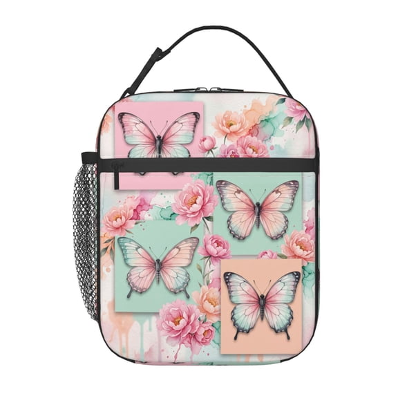 Butterfly Lunch Bag For Women, Reusable Butterflies Floral Theme Lunch Bags, Small Portable Foldable Insulated Lunch Bag For Work Office Travel Bento