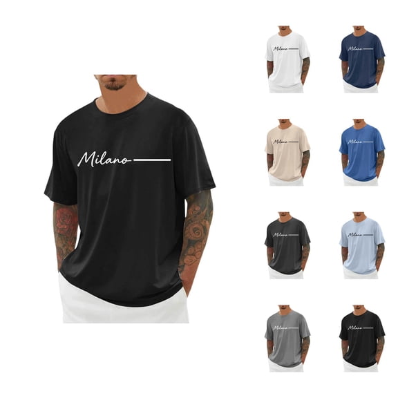 Milano Letter Graphic Tees for Men Summer Short Sleeve Crewneck Casual Italia Milan Travel T Shirts Streetwear