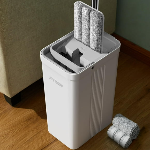 JOYMOOP Mop and Bucket with Wringer Set, Flat Floor Mop and Bucket, Mop for Floor Cleaning with 3 Microfiber mops, Wet and Dry Use, Household Cleaning Tools, for Hardwood, Laminate, Tile
