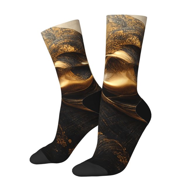 Wukai Chaussettes Mi-Mollet à Imprimé Flux d'Or Luxueux, Design Imprimé 3D Chaussettes Adultes, Chaussettes de Sport Respirantes Haute Élasticité, Adaptées pour Quotidien, Unisexe
