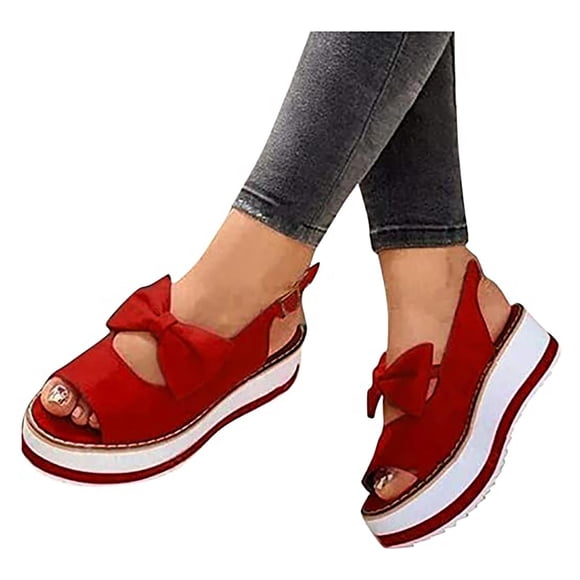 Zapatos de playa con cuña de boca de pescado Sandalias de mujer con lazo de plataforma baja y boca baja Wmkox8yii sa705