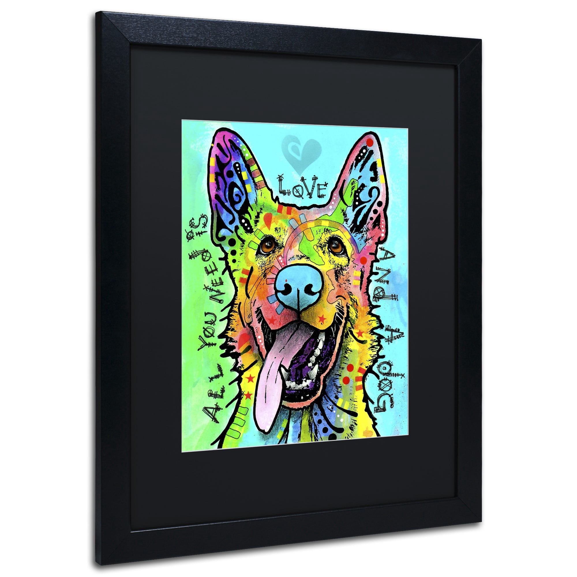 Trademark Fine Art 'Love And A Dog' Canvas Art by Dean Russo, Black Matte, Black Frame