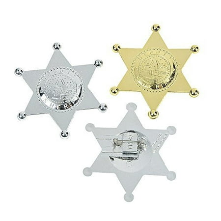 12 Pack Sheriff Badge Plastic Deputy Gold And Silver For Kids, Costume Decor, Birthday Party, Goody Bag Prizes, Cops And