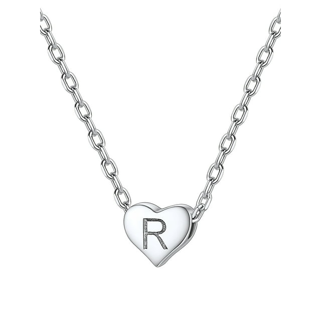 Silvora mujer corazón inicial collar de plata de ley 925 letra R colgante gargantilla alfabeto joyería para esposa mamá hija con caja de regalo