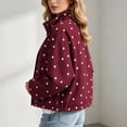thumbnail image 6 of Edvintorg Women Jacket Plus Size Polka Dot Long Sleeve Zip up Coat Stand Collar Loose Casual Outerwear with Pocket Women Fall Clothes Wine S-3XL, 6 of 7