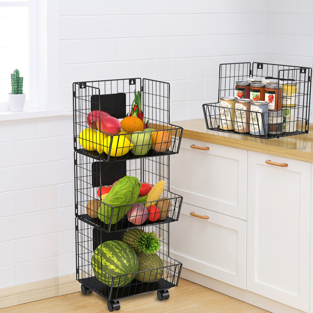 Bextsrack Rolling Stackable Basket Fruit Basket for Kitchen Metal