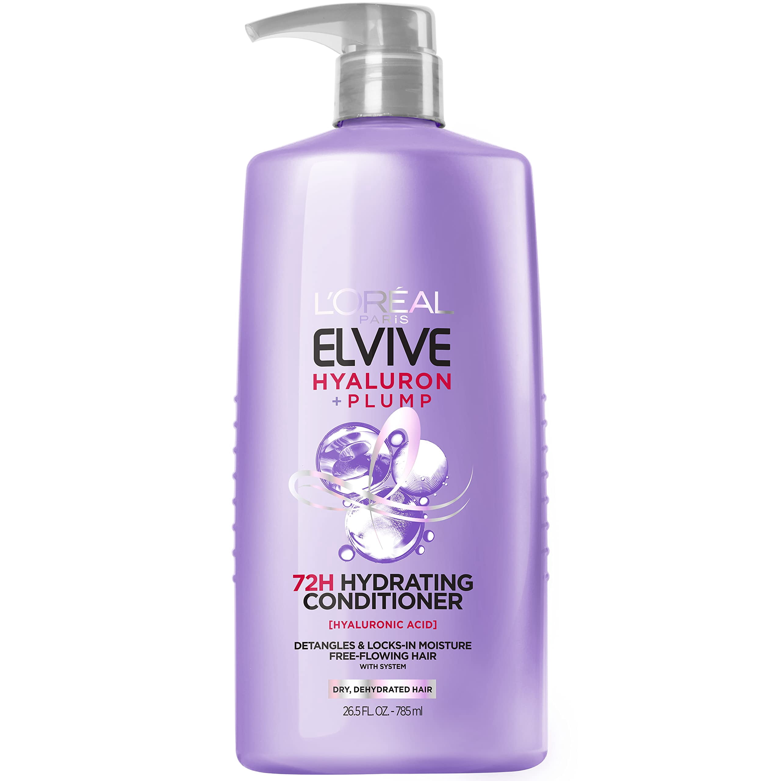 L,Oreal Paris Elvive Hyaluron Plump Hydrating Conditioner For Dehydrated, Dry Hair Infused With Hyaluronic Acid Care Complex, Paraben-Free, 26.5 Fl Oz