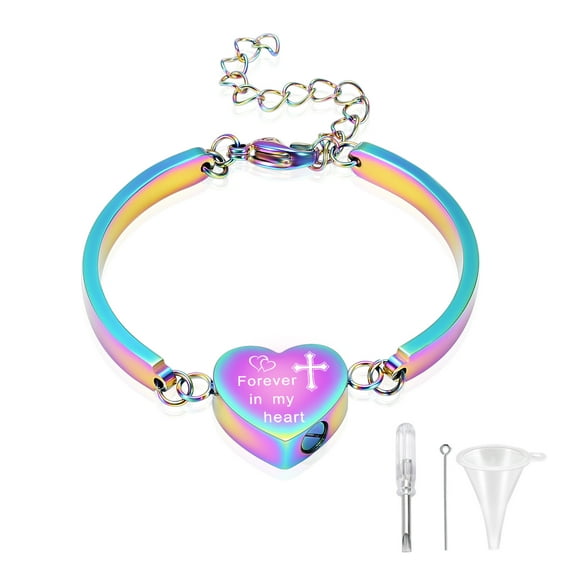 Heart Cremation Bracelet for Ashes Stainless Steel Urn Bangles for Ashes Memorial Keepsake Cremation Memorial Urn Bracelet - Adjustable