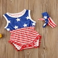 thumbnail image 2 of Jour de l'Indépendance Bébé Filles Garçons Rompers Sans Manches à Rayures Combinaisons Bandeau 2pcs 4ème de Tenues de Juillet, 2 of 5