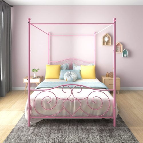 Marco de cama del dosel de metal con cabecera y pie de estilo vintage, fácil ensamblaje de bricolaje todas las partes incluidas