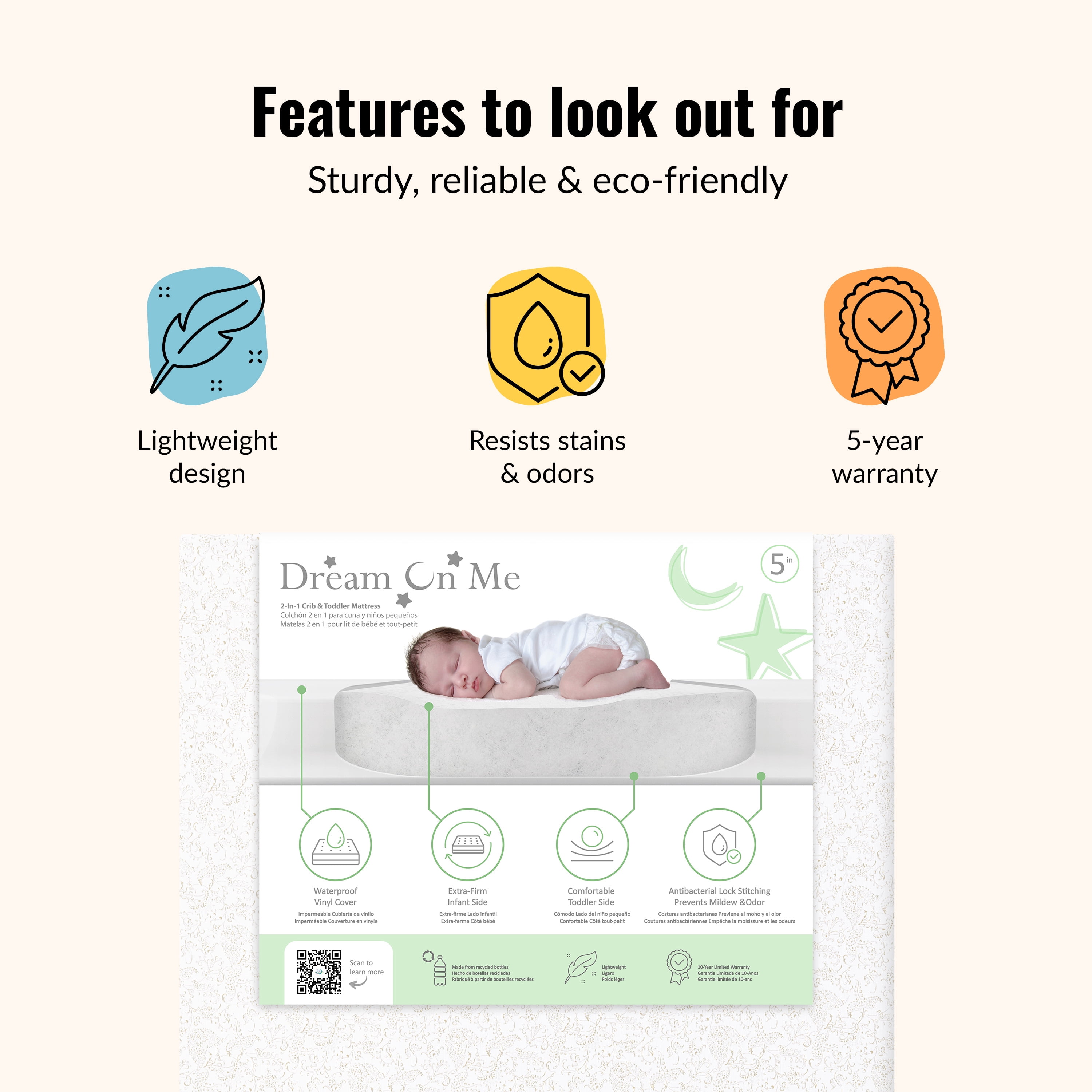 Nursery Bundle, Dream On Me Odelle 5 in 1 Crib in Forest Green and Crib & Toddler Mattress Bundle