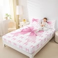 thumbnail image 3 of Erosebridal Cute Bowknot Queen Sheet Sets for Girls, Pink Ribbon Bed Set, 1 Flat Sheet, 1 Fitted Sheet and 2 Pillowcases, 3 of 5
