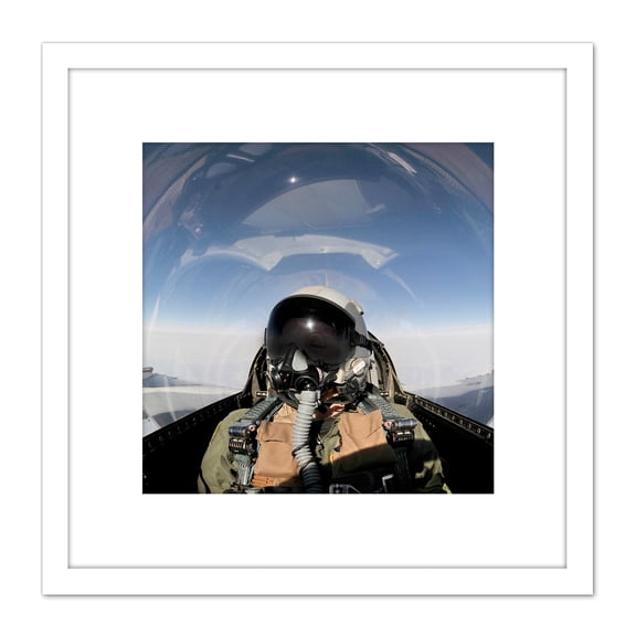 Military USA USAF Air Force Pilot F-16 Fighting Falcon Jet Photo 8X8 Inch Square Wooden Framed Wall Art Print Picture with Mount