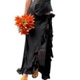 thumbnail image 1 of Coduop Women Irregular Ruffle Midi Skirt Mesh Floral Print Skirt High Slit Mesh Beach Maxi Skirt, 1 of 9
