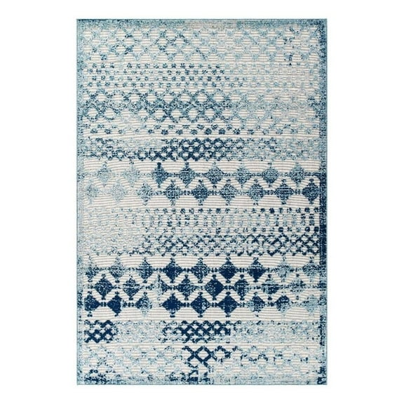 Pemberly Row 94.5x122" Giada Diamond Moroccan Trellis Area Rug in Ivory/Blue