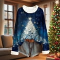 thumbnail image 2 of Lopecy-Sta Women's Christmas Snowflake Print Sweater, Long Sleeve Fuzzy Knitted Cotton Top, Casual Crew Neck Pullover for Fall Winter Holiday Navy L, 2 of 4