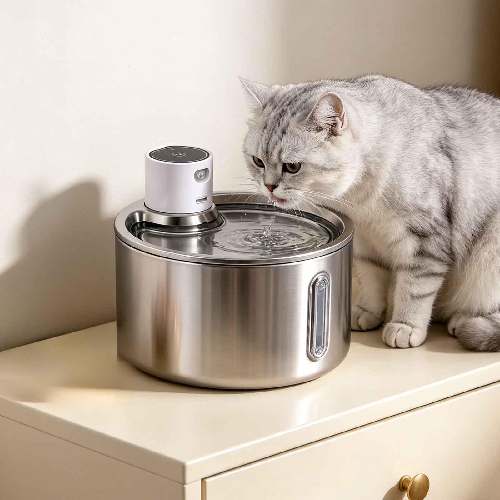 ZhyrZng Wireless Cat Water Fountain,Cat Water Fountain Stainless Steel, 4000mAh Battery Powered, Large Capacity Pet Water Fountain Indoor for Cats Dogs BPA-Free
