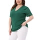 thumbnail image 4 of Blusa elegante de manga corta de encaje con cuello en V para mujer de tallas grandes Agnes Orinda, 1X, verde, primavera-verano, 4 of 6