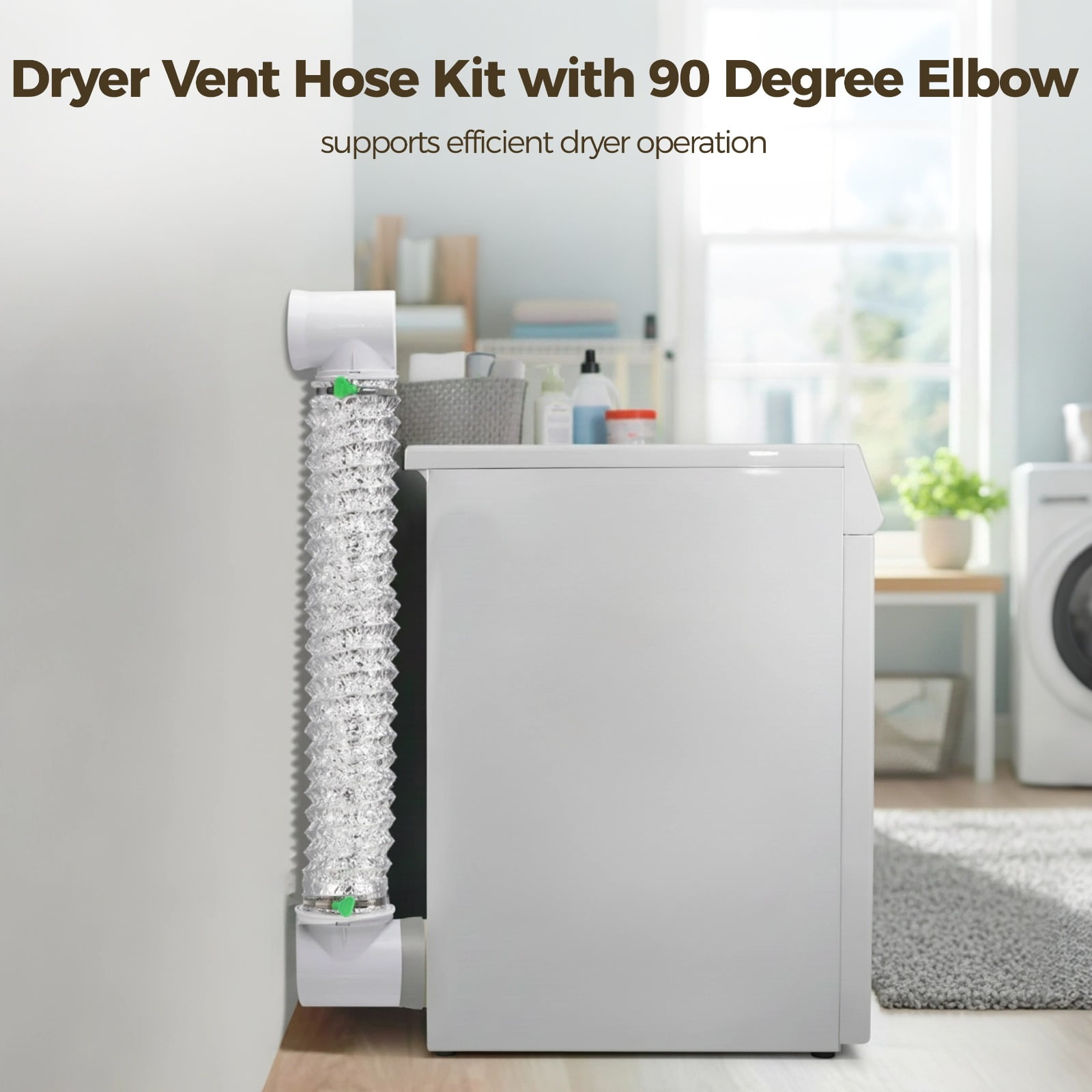 Dryer Vent Hose Kit with 90 Degree Elbow, Includes 9.8ft Aluminum Foil Hose, Connectors, Clamps, Sealing Rings & Tapes, Dryer Vent Connector Kit