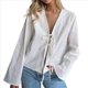 thumbnail image 1 of Blusas con Lazo Frontal para Mujer, Camisas de Y2K, Mangas Acampanadas, Cuello en V, Ropa para Salir, Blusas Casuales con Cordones. L, 1 of 10