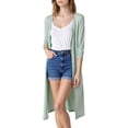 thumbnail image 3 of Women's Midi Length Cardigan, Ice Silk Blend Open Front Knit Cover Up, Lightweight and Breathable for Spring Summer Layering, Beach Cover Ups, and Casual Wear-Green, 3 of 6