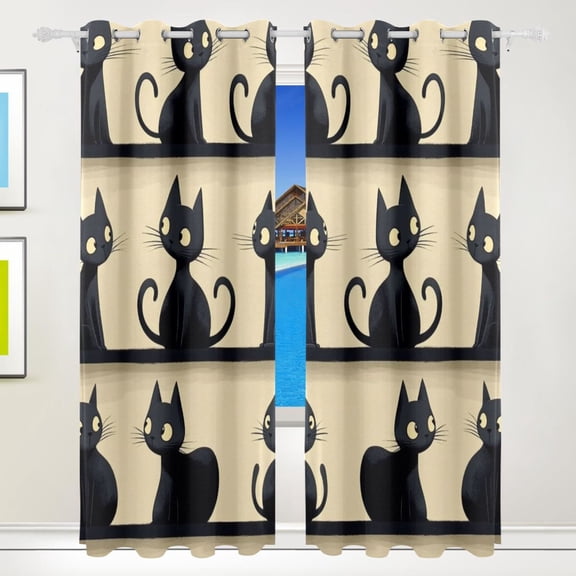 Black Cats Cartoon Pattern Blackout Curtains for Living Room Bedroom 55W x 72/84L Insulated Window Drapes 2 Panels