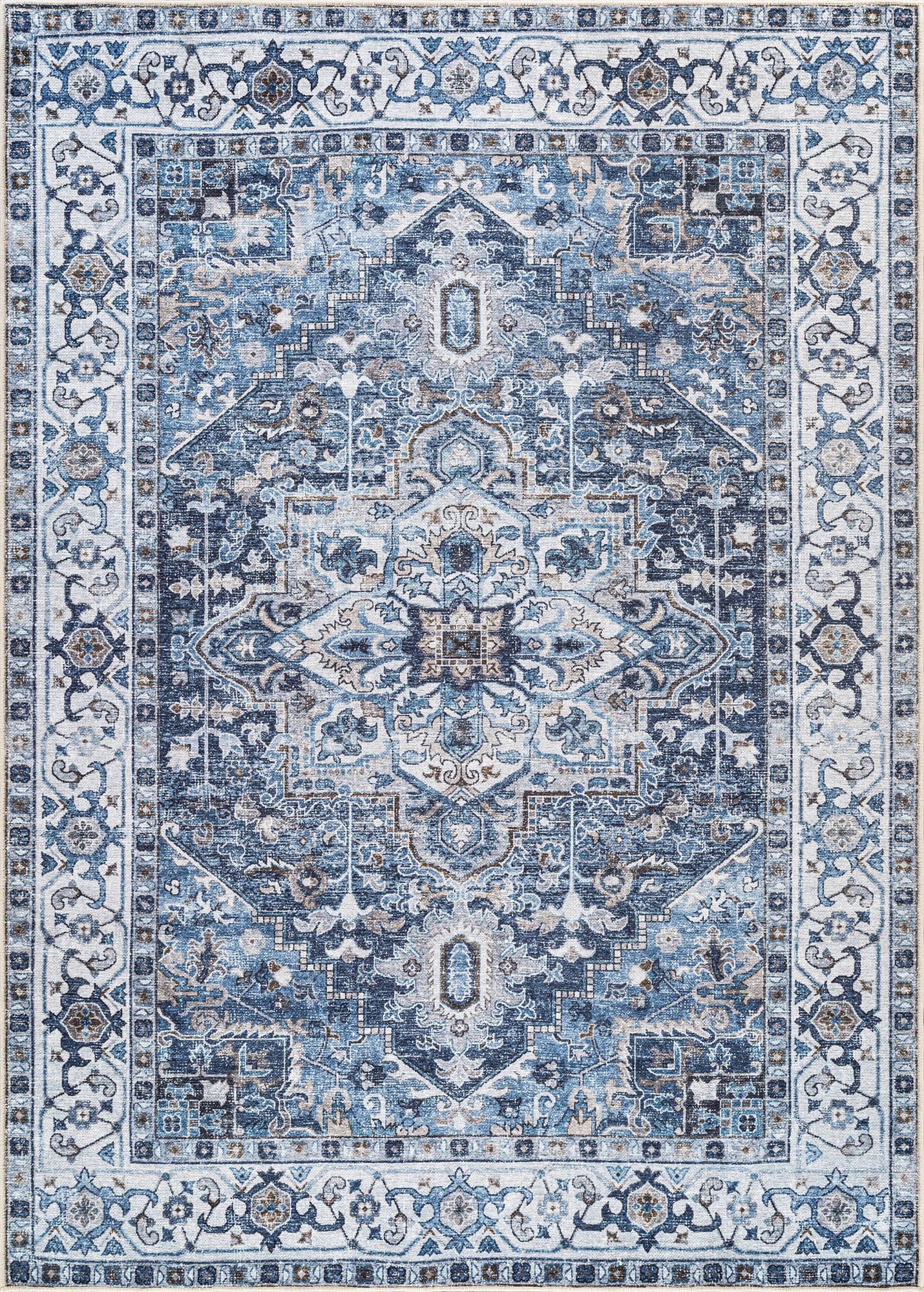 Bloom Rugs Washable Non-Slip 2x3 Rug - Blue Traditional Oriental Area Rug for Living Room, Bedroom, Dining Room, and Kitchen - Exact size: 2' x 3'