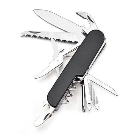 11 in 1 Multi-Function Camping Pocket Knife Stainless Steel Swiss Style Multitool Pocket Knife Outdoor Folding (Black)
